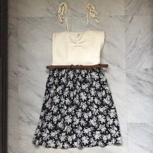 Forever 21 Blue Cream Sz Small Belted Dress